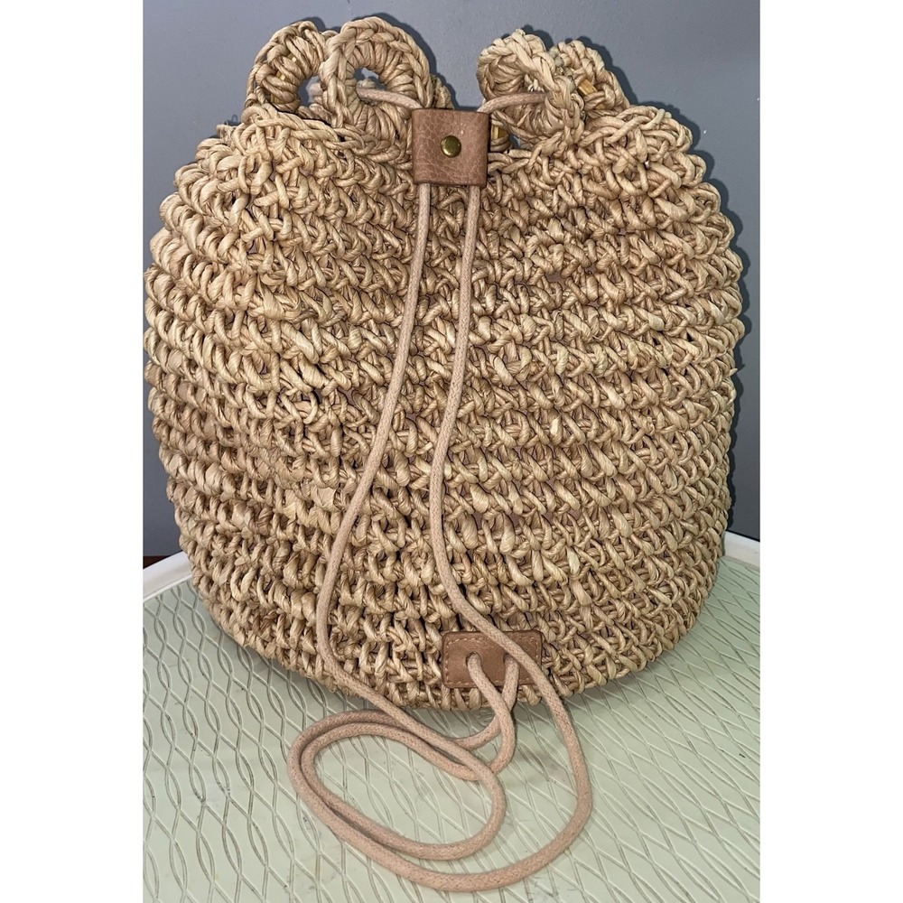 Unbranded Women Corn husk Backpack Adjustable Straps Boho Beige Hippie 12x12x9